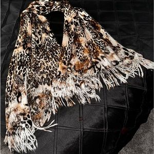 Leopard Print long Fringed Warm Soft Shawl Scarf 75”x25”